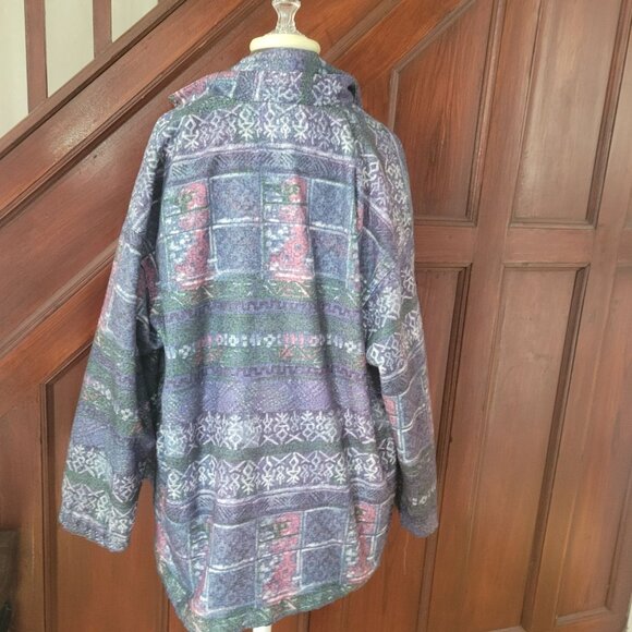 Vintage Reversible Purple Nylon & Patterned Fleece Jacket With Drawstring Hood & - Picture 4 of 5